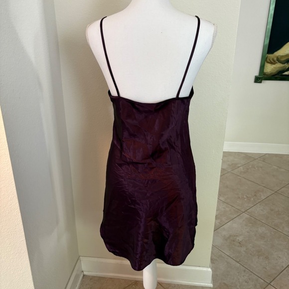 Secret Treasures Women's Plum Satin Nightgown Slip Dress Tie Front Sheer Trim - Picture 3 of 4